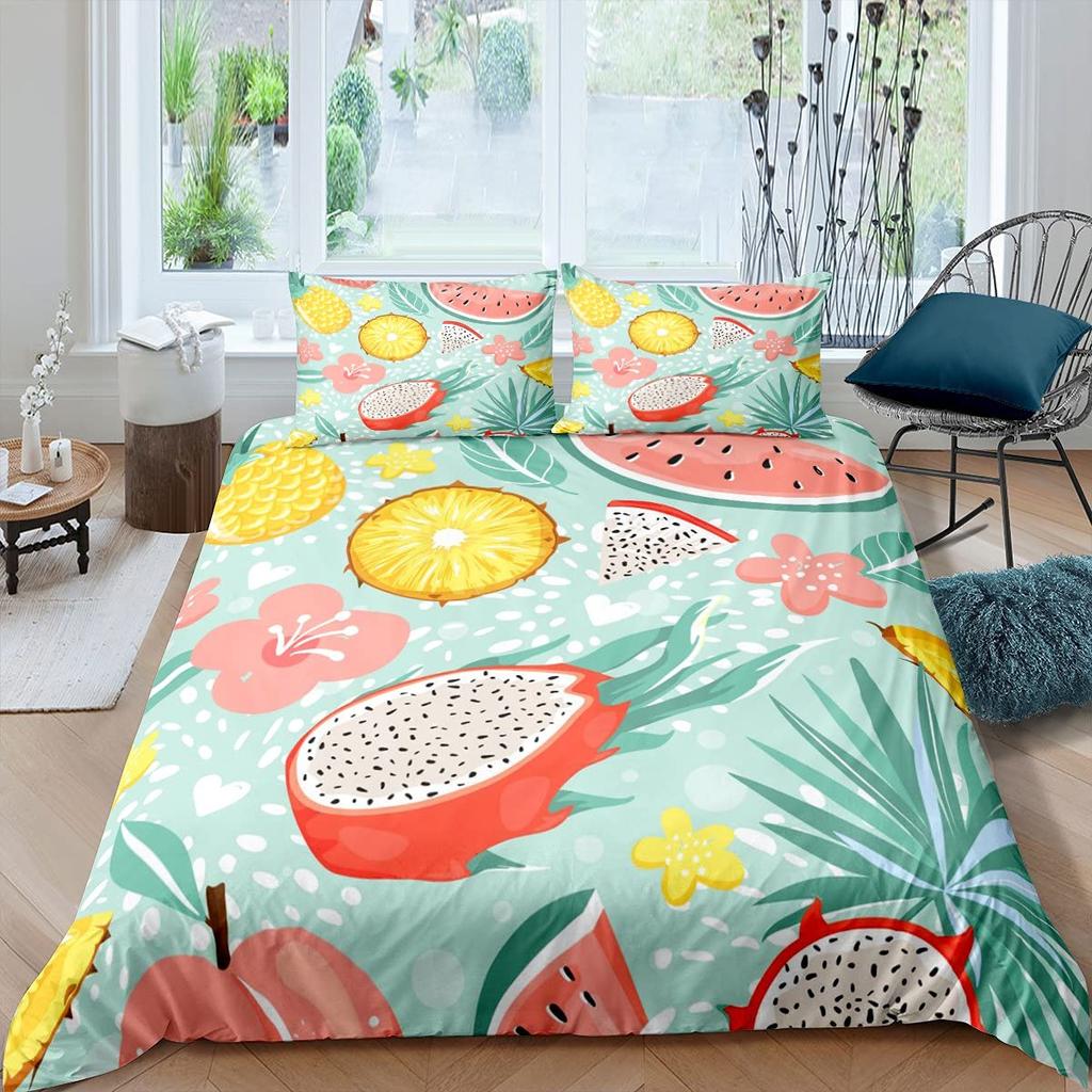 Pitaya Comforter Cover Set Tropical Fruit Theme Duvet Cover Modern Fashion Pink Bedding Set 3pcs for Boys Girls Microfiber Cover