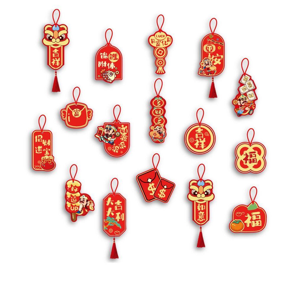 16Pcs Red Potted Plants Bonsai Pendants  Spring Festival