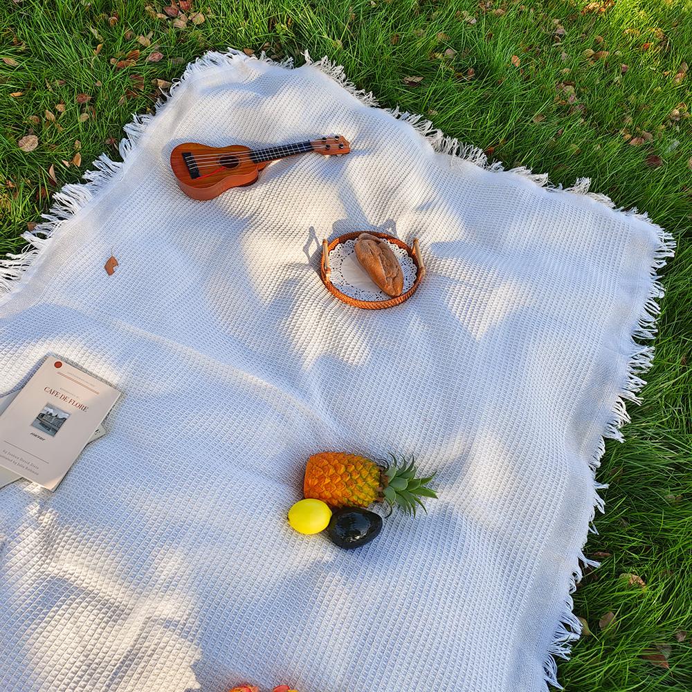 Tragbare Matte aus Baumwollmischung, Picknickmatte mit Quaste für Camping im Freien, staubdichte Tischdecke, Matte, weiche Sofadecken, Campingteile