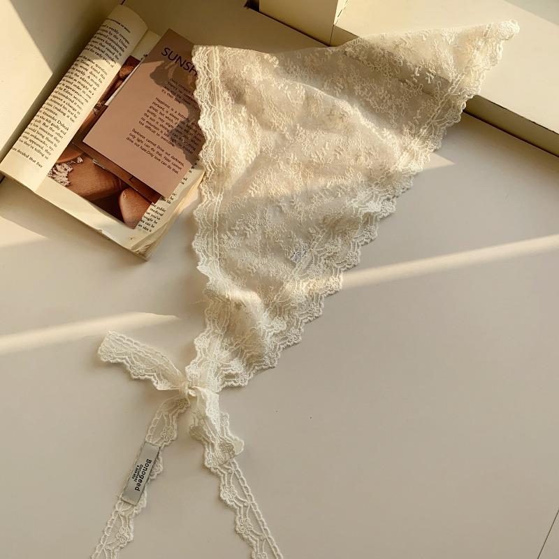 Women S White Lace Tie Triangle Scarf For Jeans Decoration