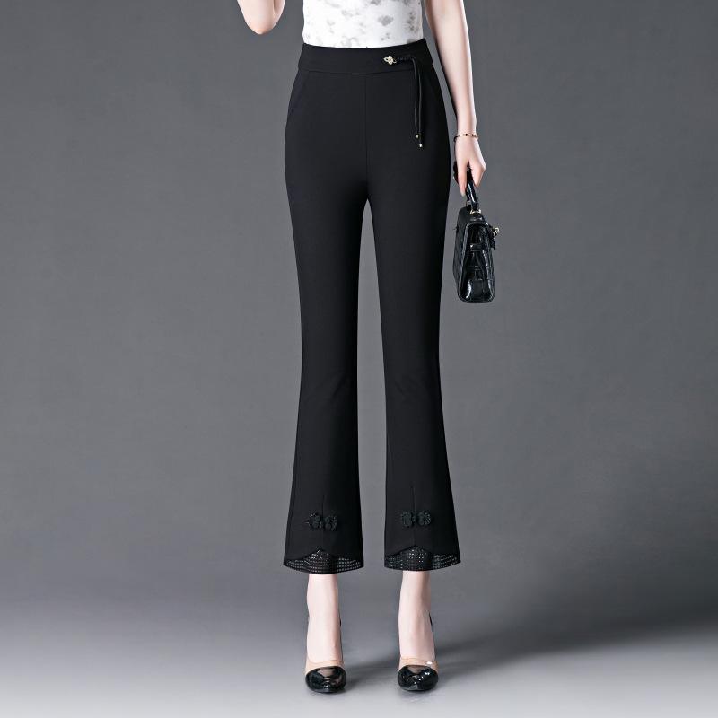 2024 Letní Dámské Zeštíhlující Strečové Zvonové Kalhoty s Vysokým Pasem - Národní Styl Rybí Ocas Skinny Střih pro Maminky Středního Věku