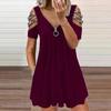 Women's Fashion  Strapless Solid Color V-Neck Short Sleeves Leisure Dress