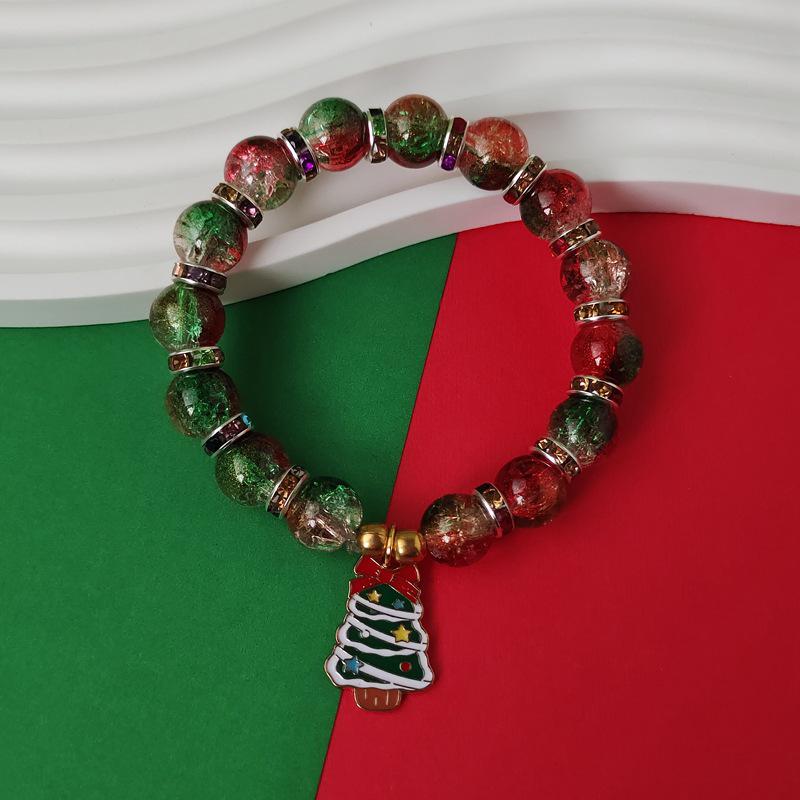 Christmas Diamond Santa & Snowflake Glass Bracelet: Stylish & Versatile Holiday Accessory.