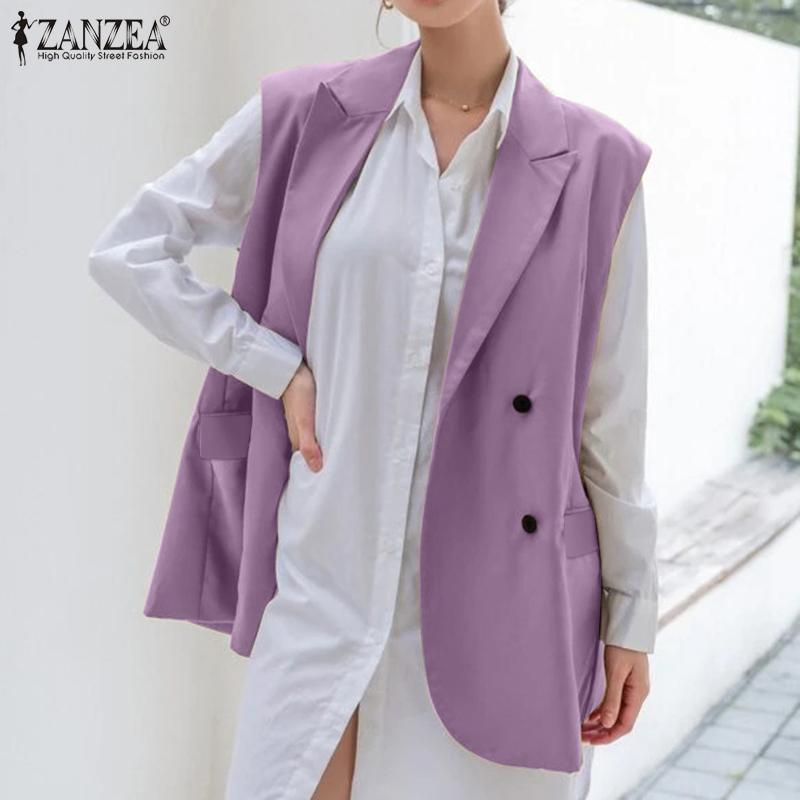 

ZANZEA Женщины Повседневный остроконечный лацкан Без рукавов Кардиган Блузка Тонкий жилет