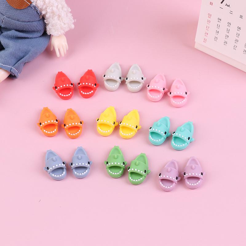 1 Pair 1:12 Dollhouse Miniature Cute Shark Slippers Doll Shoes Suit For Ob11 1/12 Bjd Doll Gsc Dod, Ymy Doll