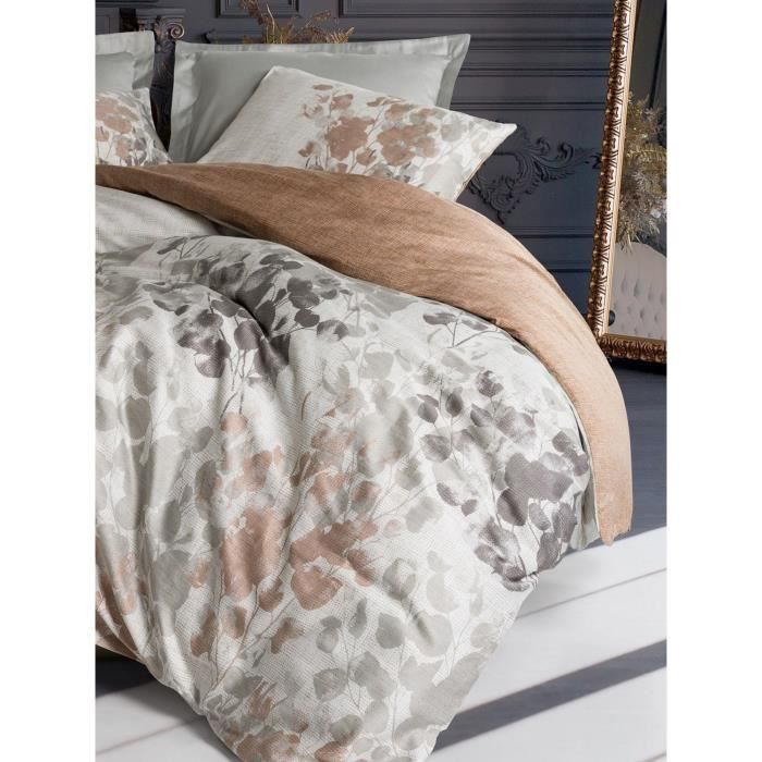 Parure de lit - 1 housse de couette 220 x 240 cm + 2 taies d'oreiller 60 x 60 cm - Satiné 100% coton - Gris
