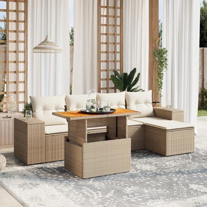 VidaXL Garden Lounge Set with Cushions 6 Pcs, Patio Sofas, Patio Furniture Set, Outdoor Furniture, Beige 3272612