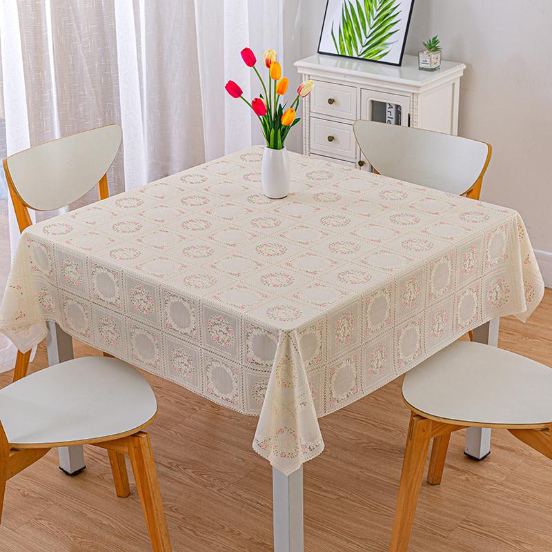 Fresh Rural Style Floral Printed Tablecloth Thickened PVC Material Lace Table Mat Oil Proof Washfree Heat Insulating Desk Pad 70x70cm 1pcs