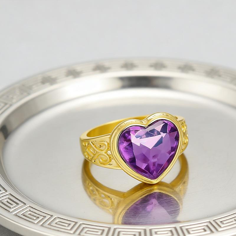 Wind purple love diamond ring peach heart ring closed bracelet