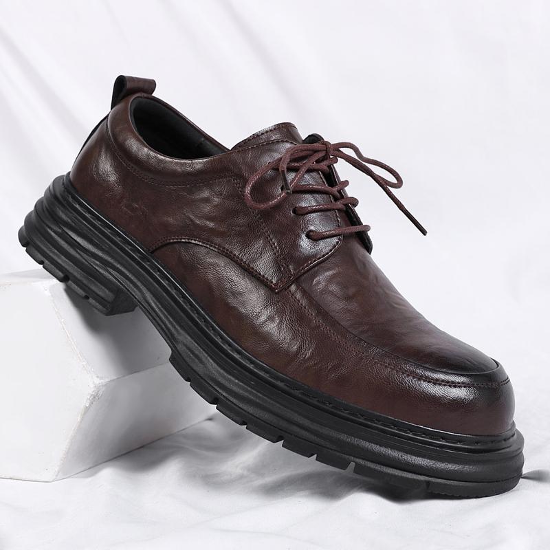 Fashion Spring New Lace Up Oxford Shoes High-quality Men's Comfortable Genuine Leather British Thick Soled Business Dress Leather Shoes