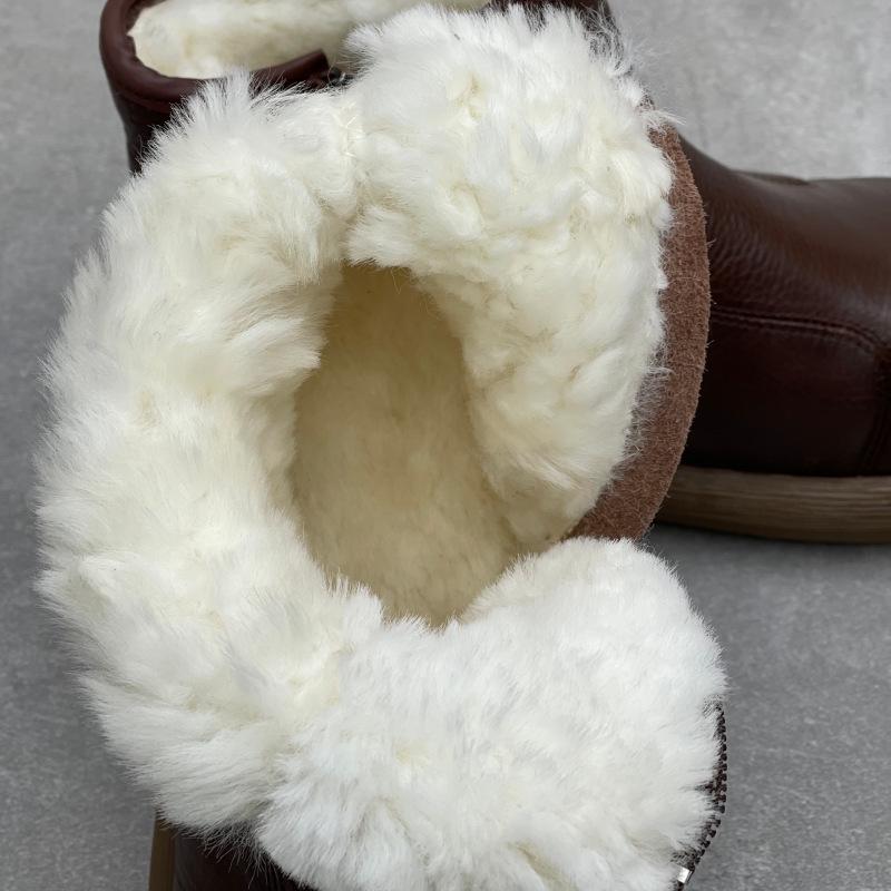 Johnature Genuine Leather Cotton Boots Handmade Retro Flat Round Toe Soft Cowhide Wool Women's Short Boots