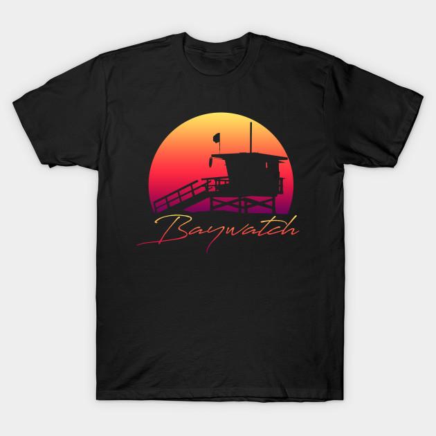 

Men Black Print T-shirt Baywatch Sunset No-Cut Transfer Paper Print Cotton Tshirt 4XL чорний