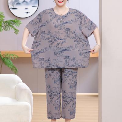 Completo da Donna Taglie Forti 2 Pezzi – Top Ampio e Pantaloni a Gamba Larga (Taglie 4XL-8XL) per signore di mezza età