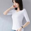 Women's Pure Cotton Three-Quarter Sleeve Slim Fit Mock Neck T-Shirt for Spring and Autumn 2022