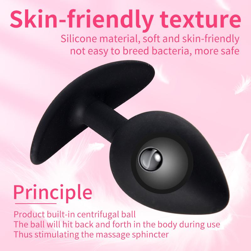 Butt Plug with Metal Ball Rolling Massage Silicone Vagina Anus Dilator Anal Bead Adult Product Sex Toys for Men Women Anal Plug
