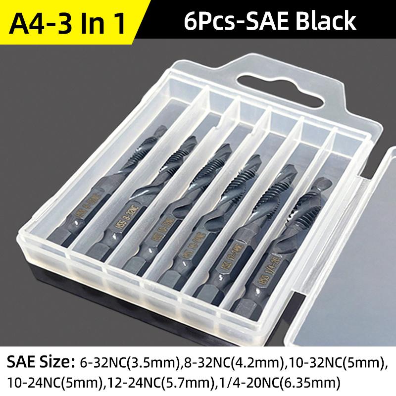 Compound Screw Tap Bit Set M3/4/5/6/8/10 Hex Spiral Tap Countersink Drill Reamer Titanium Soft Metal Tapping Chamfering Tools