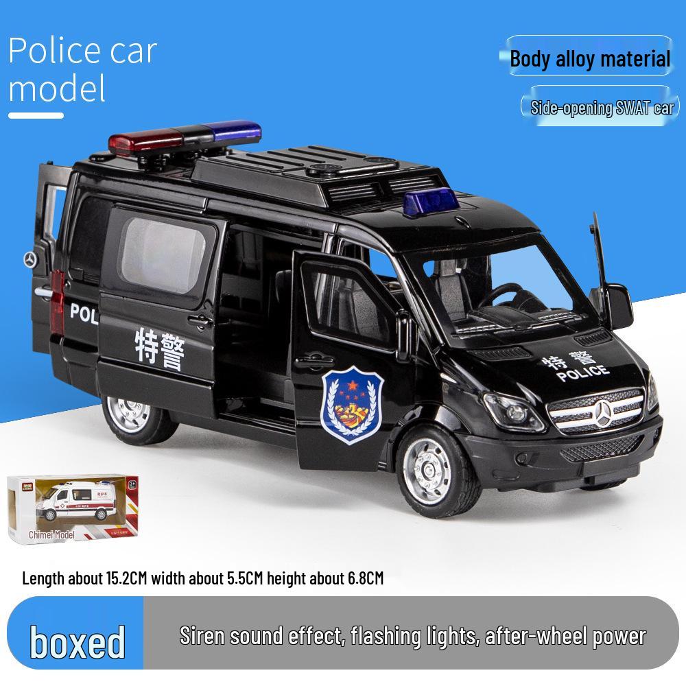 1:32 Pull-Back Alloy Police Car Toy with Lights & Sound – Six-Opening Doors for Kids