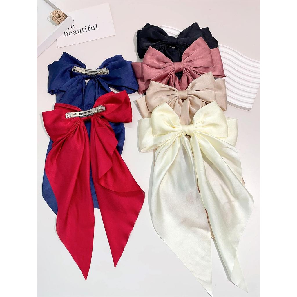 6 spring clip streamers bow hair clips for women