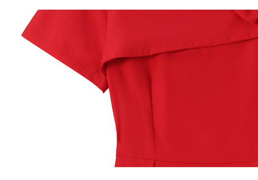 2026 Elegant Red French Short-Sleeve Slimming Plus Size Women's Dress