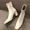 Fashion 2025 Autumn Winter Thick Heel Shoes Fashion Women Ankle Boots Sexy Square Toe Yarn Elastic Socks Boots Zip Boot Size 33-40 Black