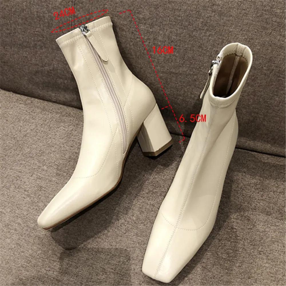 Fashion 2025 Autumn Winter Thick Heel Shoes Fashion Women Ankle Boots Sexy Square Toe Yarn Elastic Socks Boots Zip Boot Size 33-40 Black