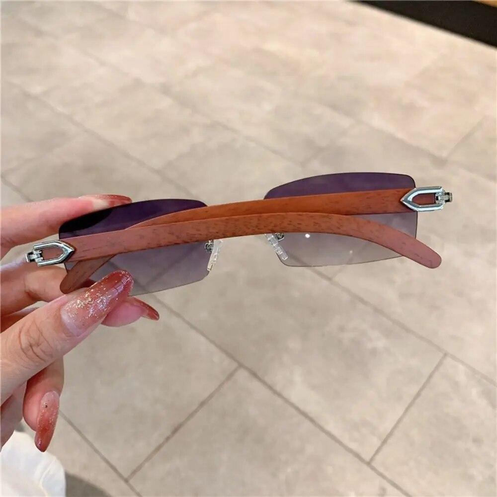 Lunettes de soleil sans monture pour hommes et femmes, motif bois, style rétro, de luxe, tendance, UV400, pour voyage et extérieur