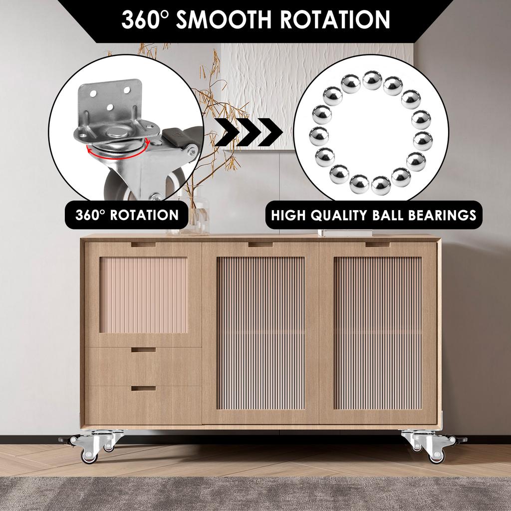 4Pcs Caster Wheel Set 1/1.5/2 inch Small Soft Rubber Side Mount Angle Furniture Move Safety Brakes Swivel Castor Silent For Cart