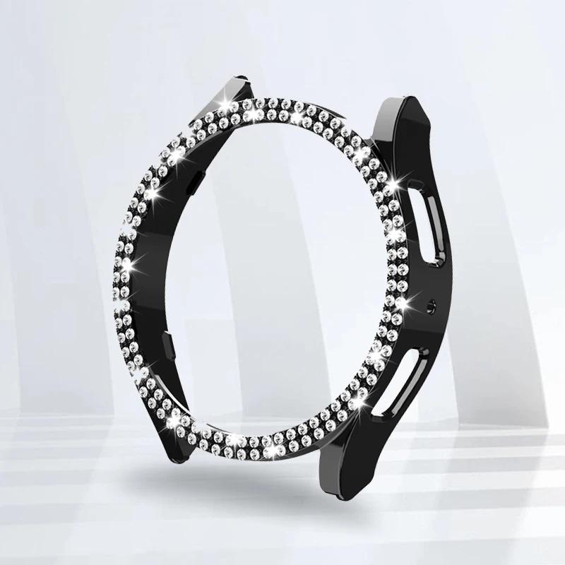 Dvojitý diamantový kryt pro Samsung Galaxy Watch 6 40mm 44mm Bling PC Dutý rám Ochranný pro Galaxy Watch 6 Kryt Příslušenství