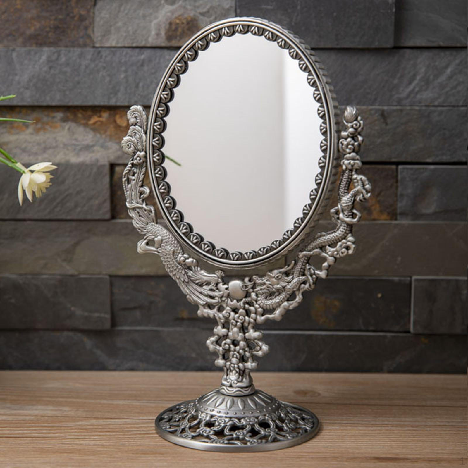 

Двусторонний туалетный столик с зеркалом, вращение на 360°, косметический, ретро, европейский стиль, овальный Dragon and phoenix