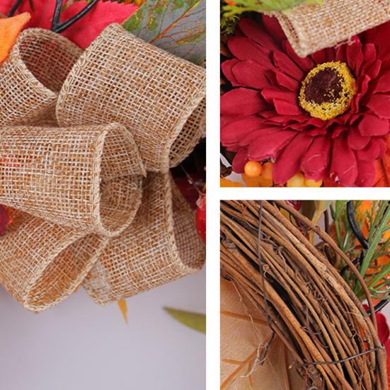 Artificial Fall Wreath 18 Inch Autumn Front Door Wreath with Sunflower Pumpkin Berries Pine Cones for Wall Window Thanksgiving Harvest Decor