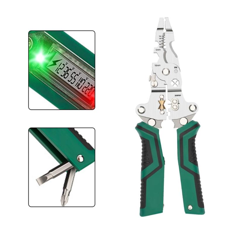 Wire Stripping Pliers with Electricity Measurement Electrician Plier 11-in-1 Multifunctional Wire Stripping Plier