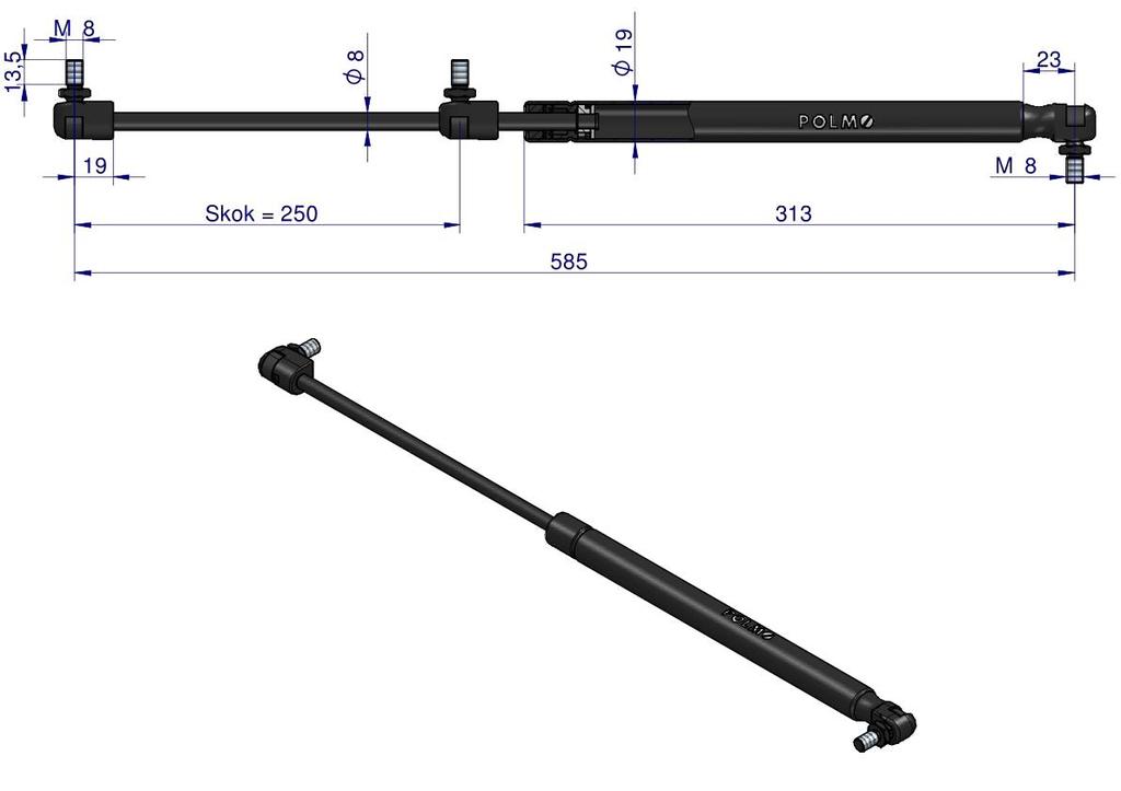 Rear window actuator max. 585mm 65417037 MASSEY FERGUSON POLMO