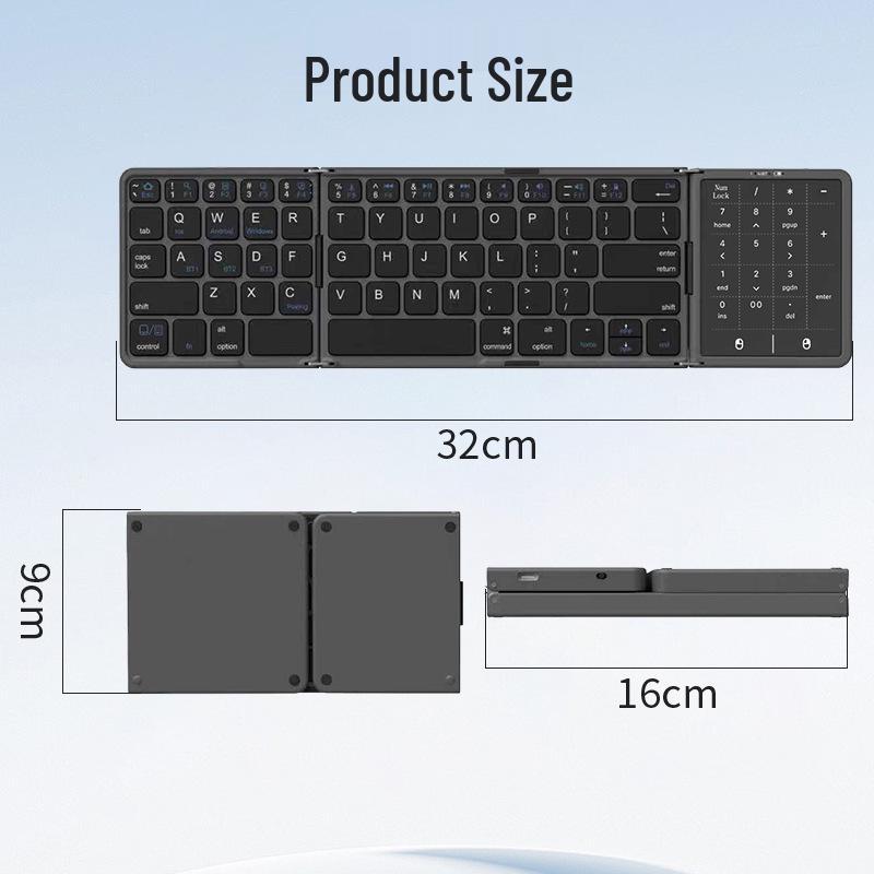 Foldable Bluetooth Keyboard with Numeric Touchpad - Rechargeable, Mini, Universal for Tablets, Phones, & Computers