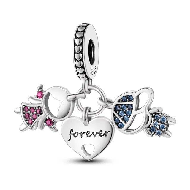 925 Sterling Silver Fjäril Flygplan Hjärta Berlocker Pärlor Armband DIY Boutique Smycken Gåva