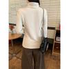{Threaded German velvet 280g} Long-sleeved T-shirt women's autumn thin slim-fit black bottoming shirt zipper stand-up collar top