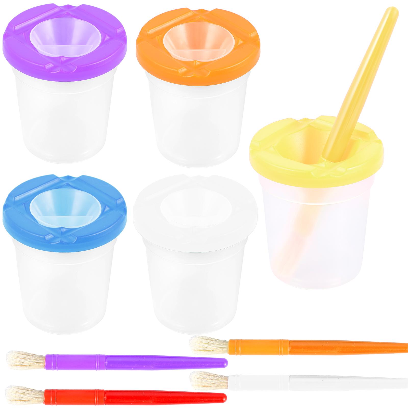 

5/12 Pcs Spill Proof Paint Cups Painting Pen Wash Cup DIY Art Graffiti Paint Pen Wash Bucket with Brushes for Arts and Painting