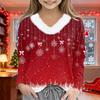 Christmas Day Girls Long Sleeve T Shirts Kids  Girls' V-Neck Tee Christmas Print Long Sleeve Top