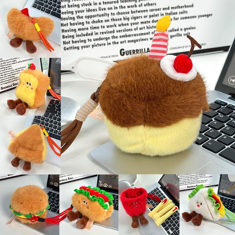 Fun Pizza Croissants Plush Pendant Toast Sandwich Hamburger Plush Toy Cute Cake Dog French Fries Stuffed Doll Stylish Charm