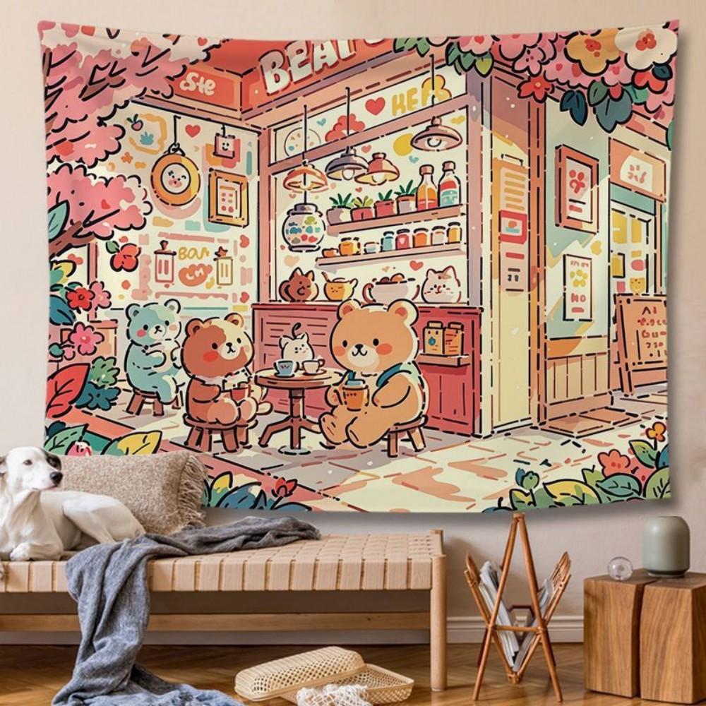 VIKAMA Pink Cartoon Tapestry Adorable Bedroom Wall Decor Cute Girls Room Accent Aesthetic Backdrop Wall Art home