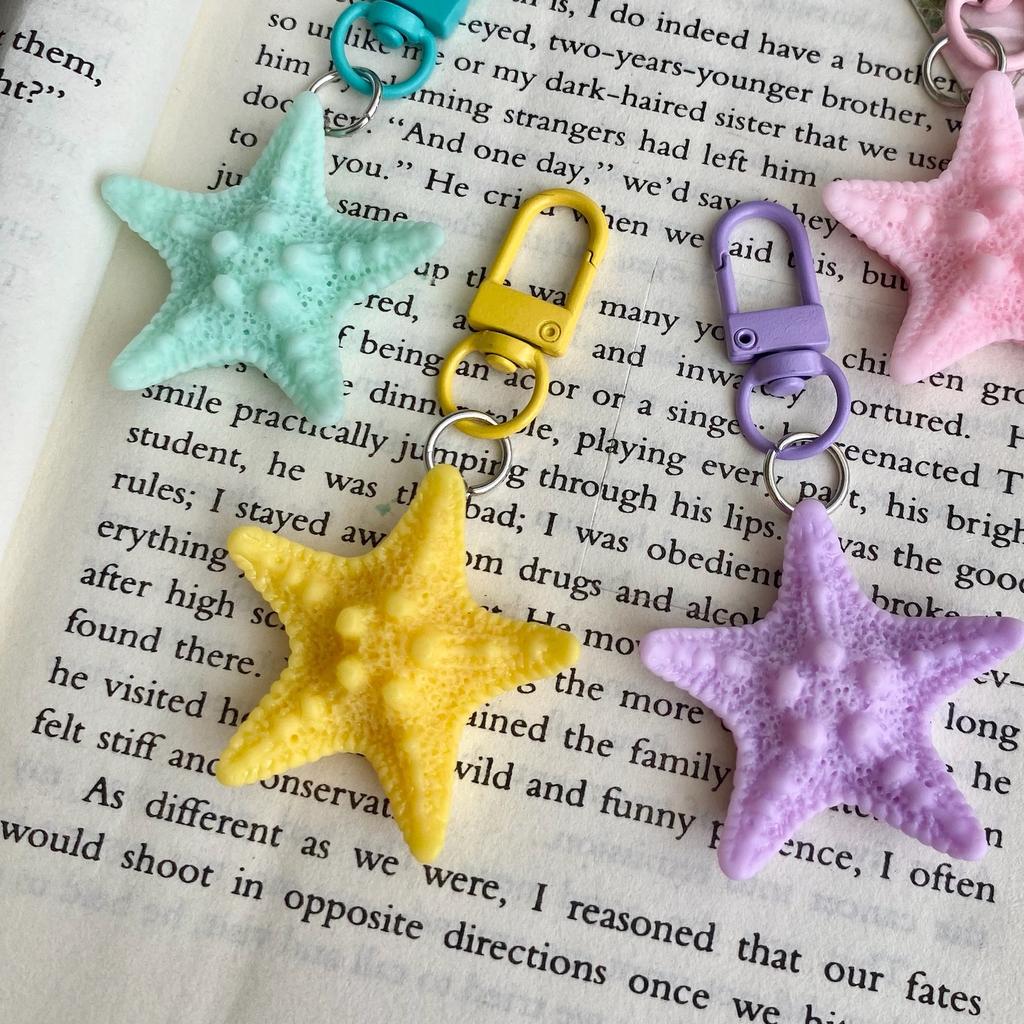 Colorful Starfish Keyring Sea Star Shaped Keychain Handmade Pentagrams Pendant Key Chain Handmade Bag Accessories