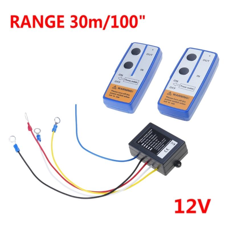 Wireless Electric Winch Remote Control Set with Manual Transmitter for Trucks and ATVs with 100 Foot Range and 12V Motor