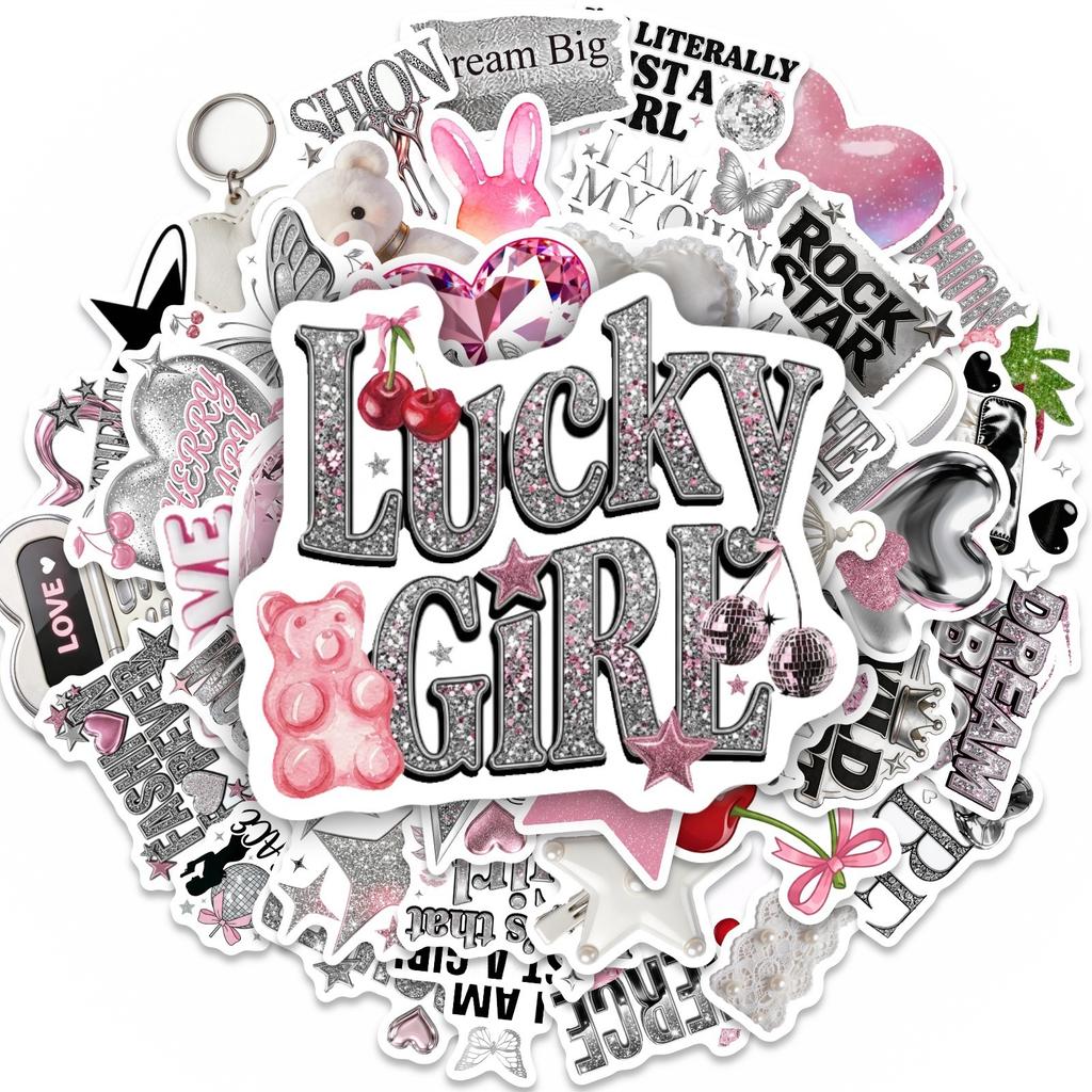 50 Sweet Cool Pink Silver Wind Girl Stickers Y2K Spice Girls Waterproof Decorative Stickers Fashion Exquisite Stickers
