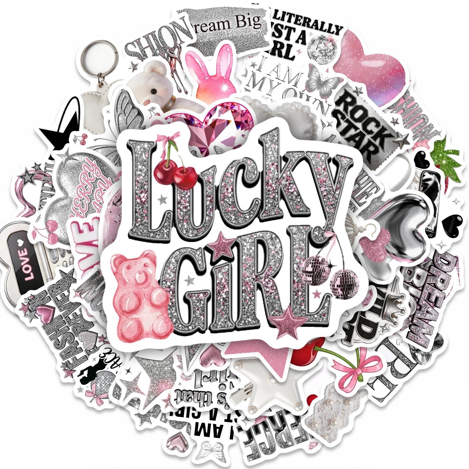 50 Sweet Cool Pink Silver Wind Girl Stickers Y2K Spice Girls Waterproof Decorative Stickers Fashion Exquisite Stickers