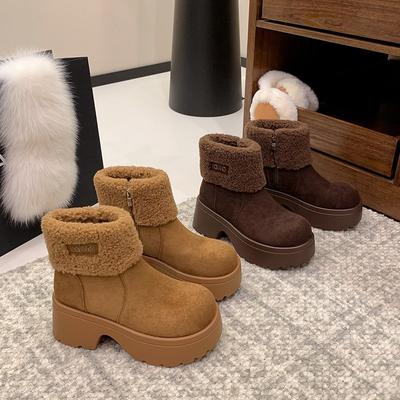Thick-soled Matte Piled Thickened Martin Boots Women's New Winter Heightening Short Boots Warm Cotton Boots