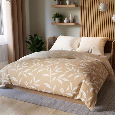 IRMA Bedding Set 220x200 Cm - Satin Cotton, Beige, Plant Pattern