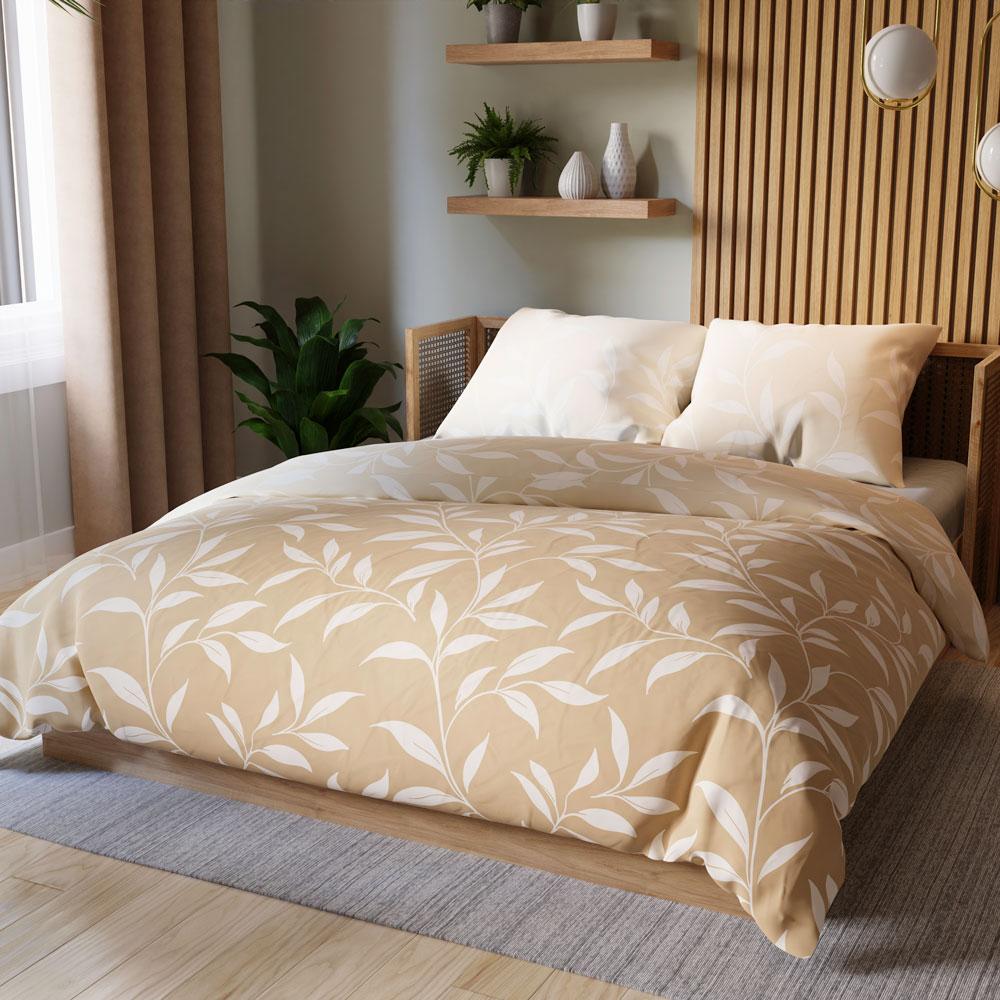 IRMA bedding set 160x200 cm - satin cotton, beige, plant pattern