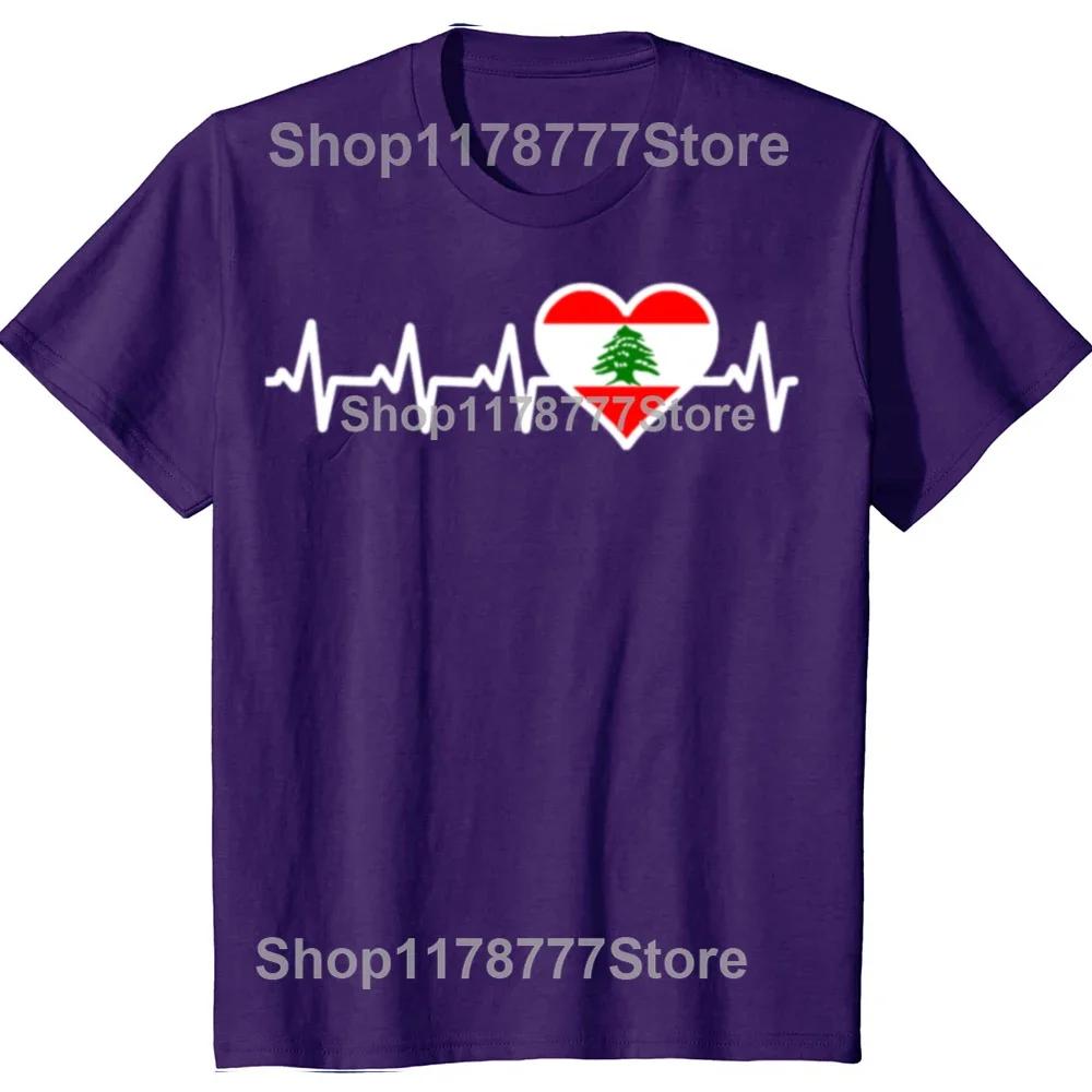 

New Lebanon Flag Lebanese Heartbeat T Shirt Oversize Printed Casual Tee shirt Casual Short Sleeve Vintage Couples T-Shirt 4XL
