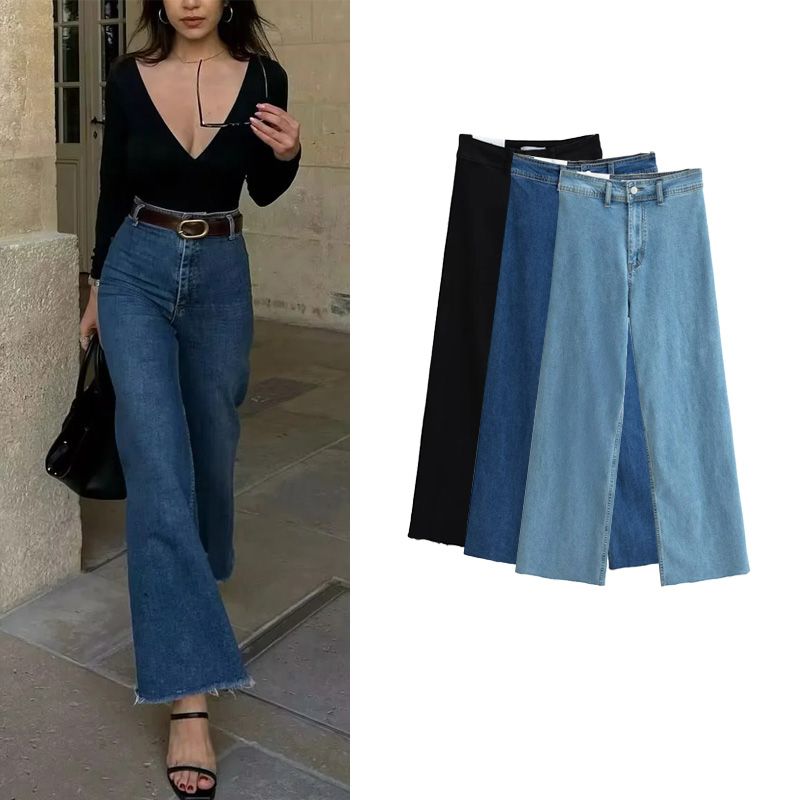 Spring New Women's Clothing French Vintage Style Fashion All-Match High Waist Stretch Nautica Style Micro-Pull Denim Pants