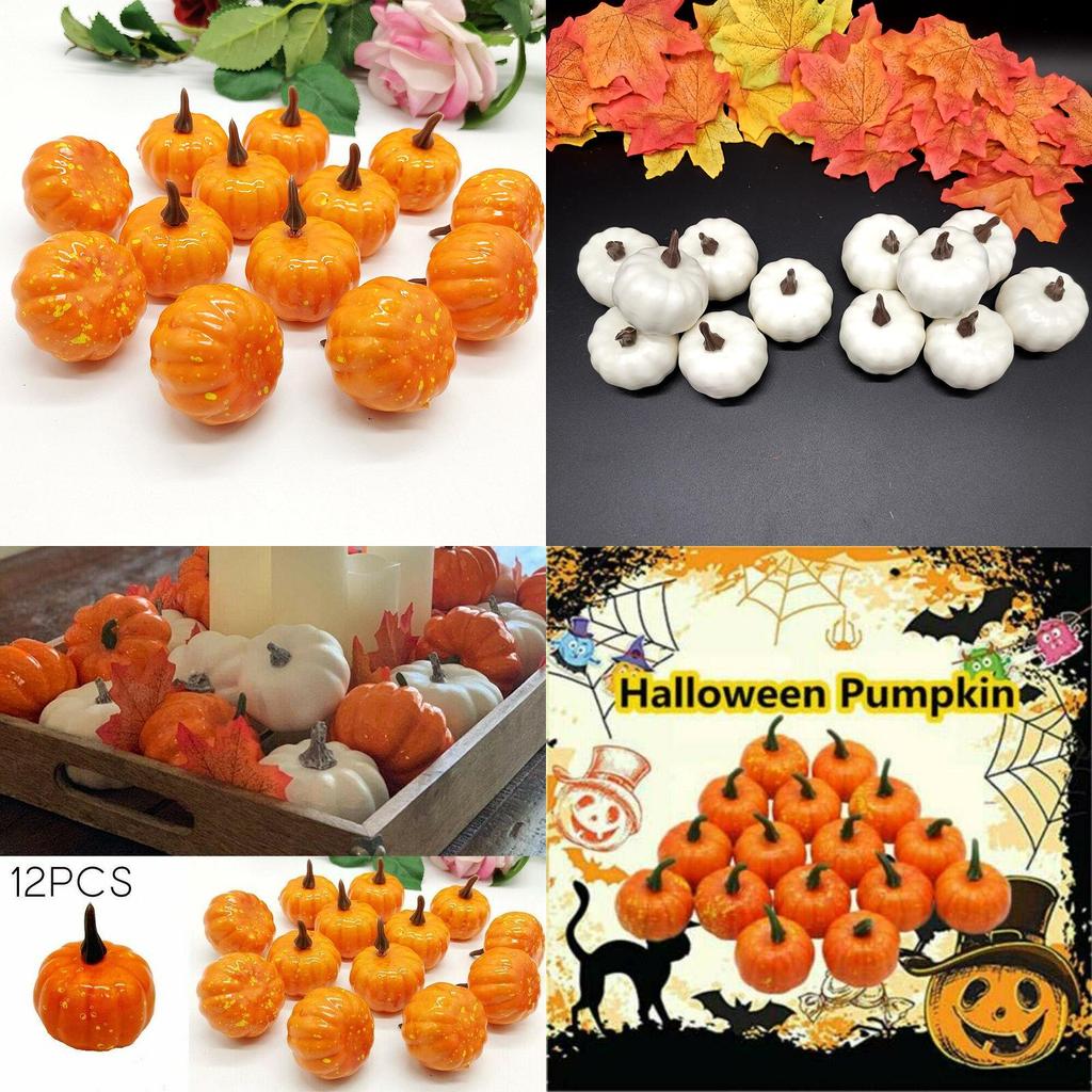 12pcs Artificial Mini Foam Pumpkin Simulation Props Perfect For Halloween Party Decoration