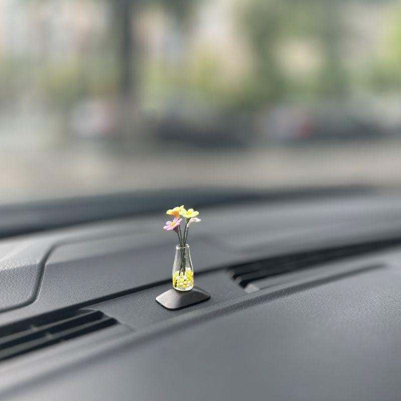 Cute Anime Car Interior Decoration Mini Rabbit And Vase Auto Dashboard Rearview Mirror Ornaments For Gifts Car Accessories